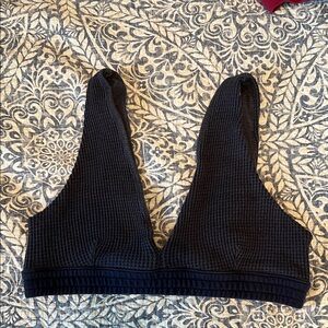 aerie Black Ribbed V-Neck Bralette